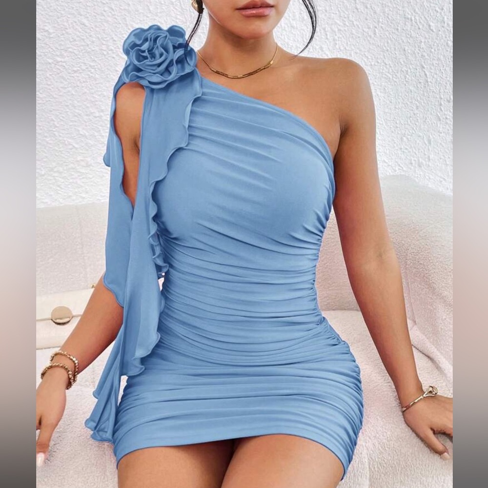 Asymmetrical Bodycon Dress Off the Shoulder Rose Mini Dress Homecoming